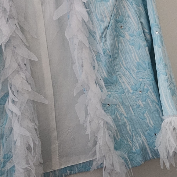 ISABEL Elegant Formal Jacket Turquoise White Rhinestones “Feather” Trim Like New - Picture 9 of 11